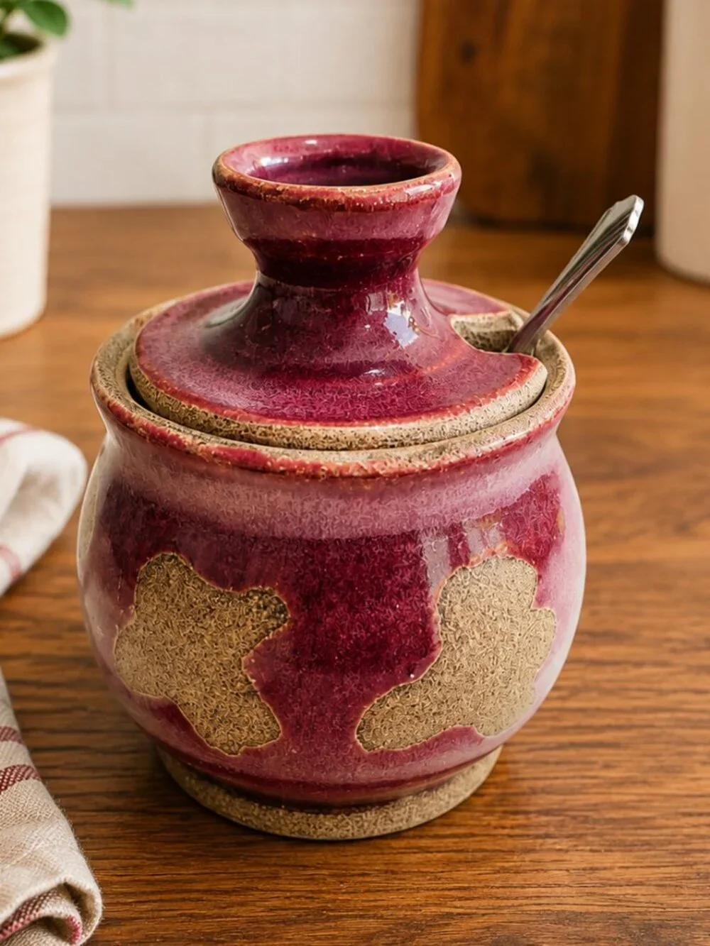Handmade Stoneware Lidded Storage Jar Purple Pottery Signed by Jerry 4.5